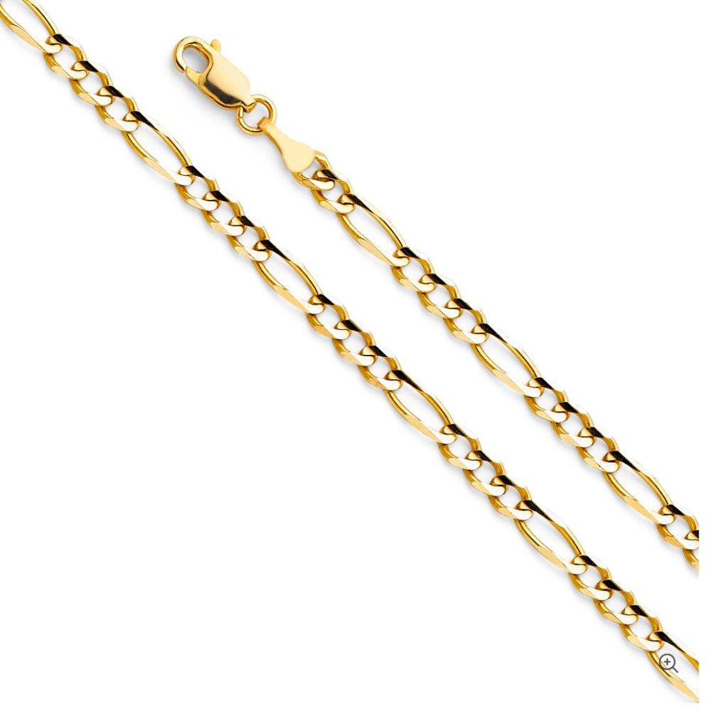 14KT ITALIAN GOLD FIGARO 7.5 INCHES CONCAVE CHAIN BRACELET